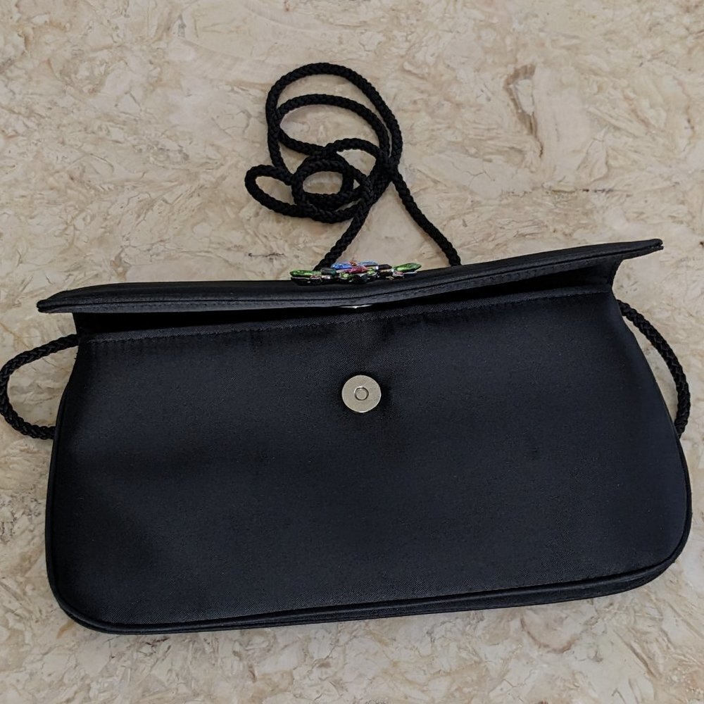 Evening Bag, Small Black Bag with Multi Colored Rhinestones - Picture 3 of 7